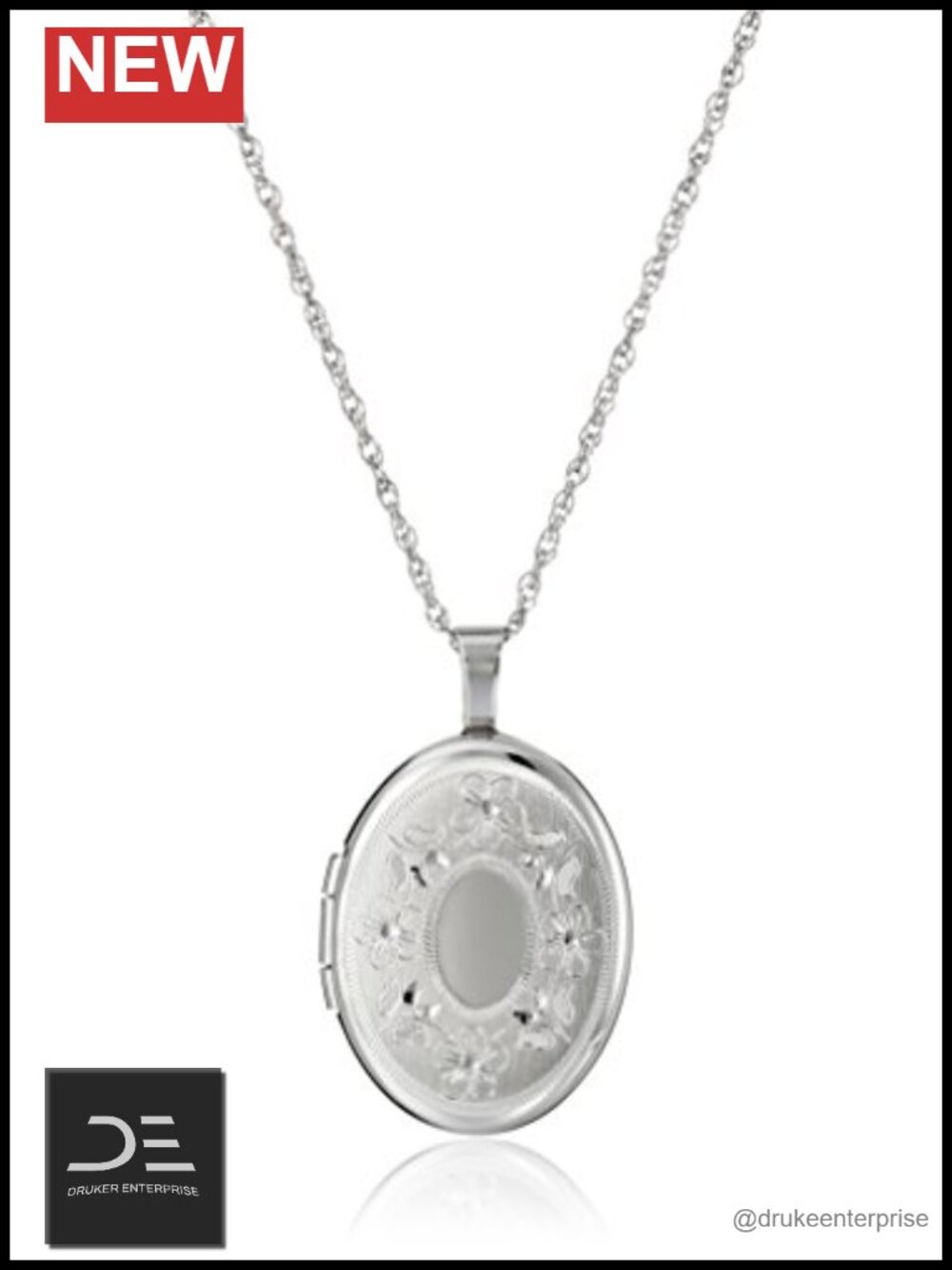 Sterling Silver Oval Hand Engraved Locket Necklace 18